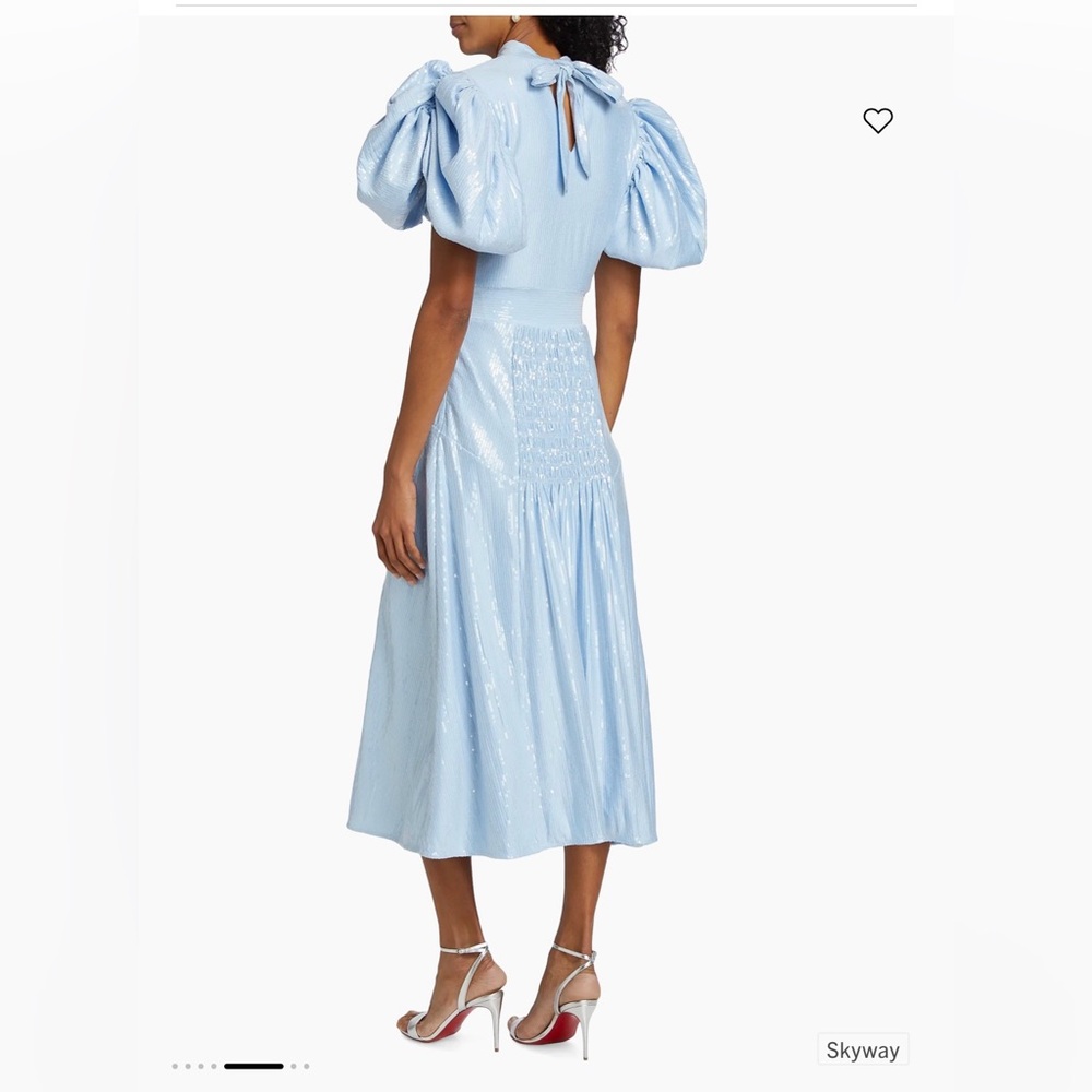Rotate Birger Christensen Women's Shimmering Blue Puff-Sleeve Midi Dress - Picture 3 of 3